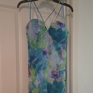 Morgan & Co. Multi-Color Watercolor Print Strappy Dress